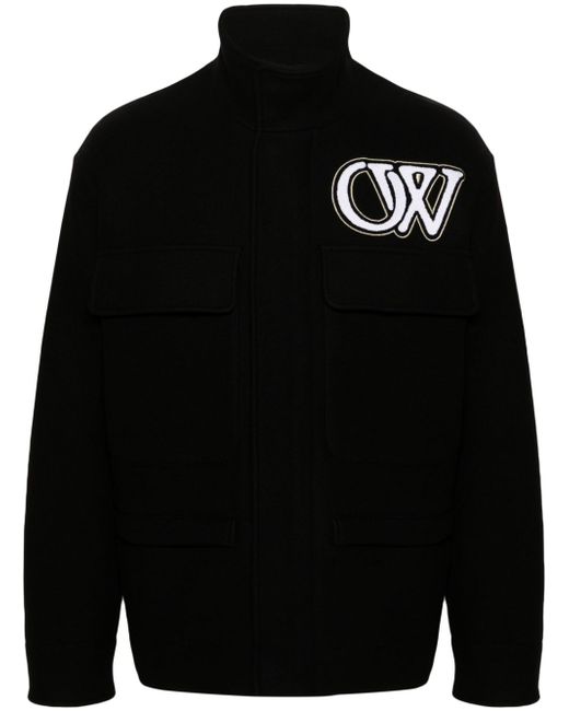 Off-White logo-embroidered felted varsity jacket