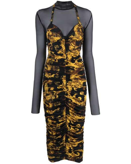 Versace Jeans Couture Barocco-print ruched midi dress