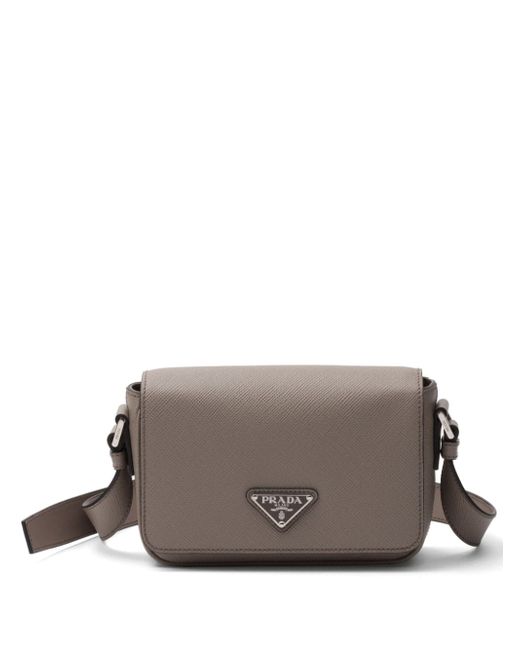 Prada Saffiano enamel triangle logo flap shoulder bag