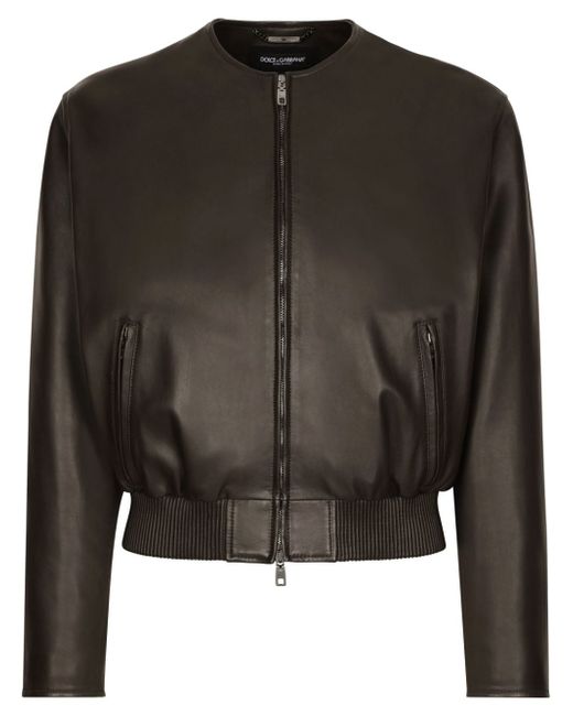 Dolce & Gabbana collarless leather bomber jacket