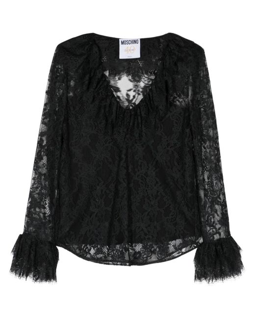 Moschino ruffled floral-lace blouse