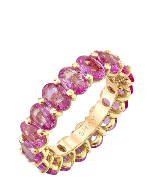 Shay 18kt yellow pink sapphire eternity ring