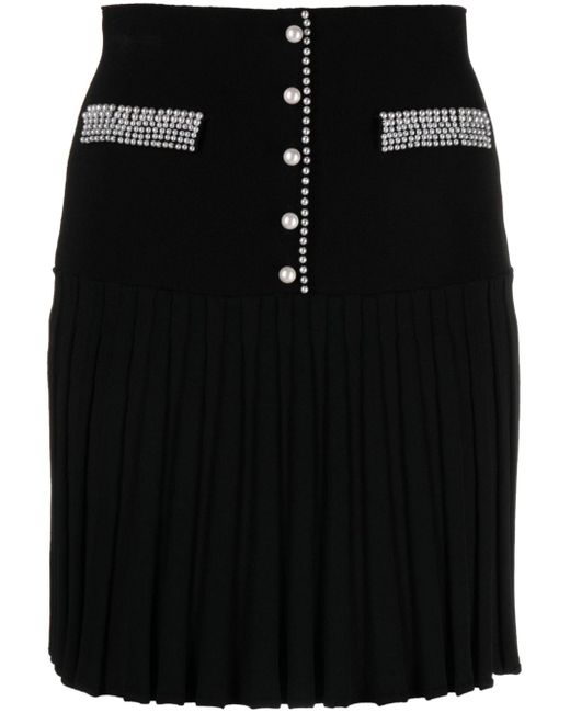 Sandro pearl-embellished knitted pleated skirt