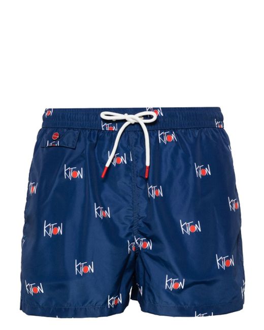 Kiton logo-print swim shorts
