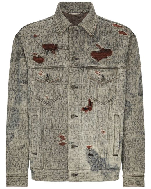 Dolce & Gabbana logo-print distressed denim jacket