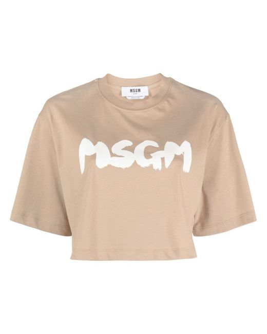Msgm cropped logo-print T-shirt