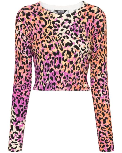 Just Cavalli animal-print cropped knitted top