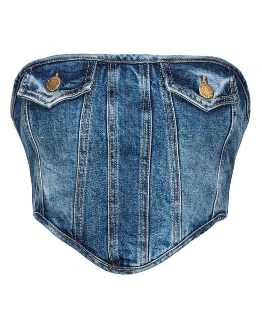 Pinko corset-style washed denim strapless top