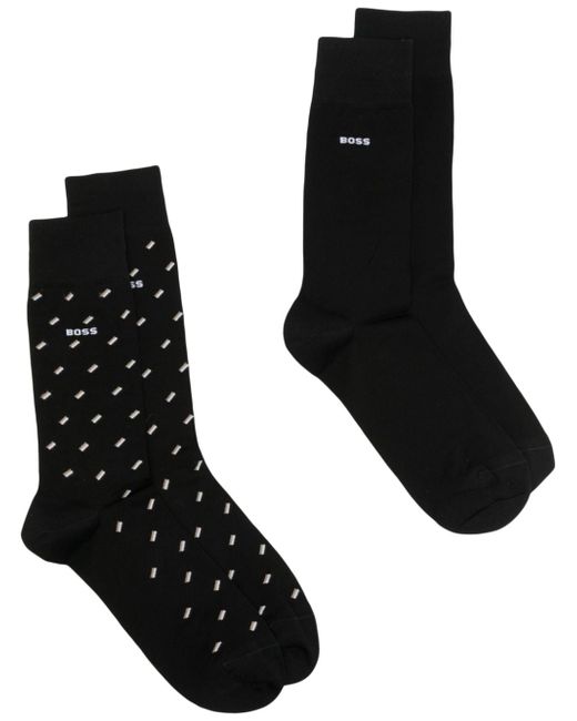 Boss logo-intarsia stretch-cotton socks pack of two