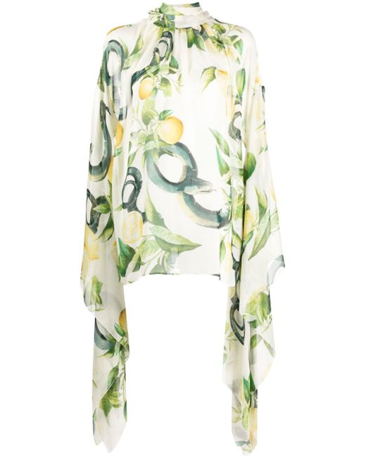 Roberto Cavalli Lemon-print elongated-sleeve blouse
