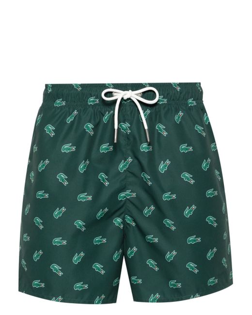 Lacoste Crocodile-print drawstring swim shorts