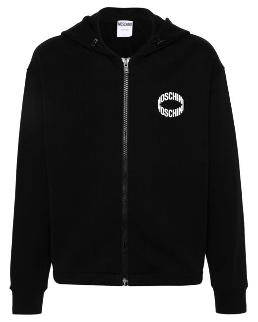 Moschino logo-appliqué zip-up hoodie