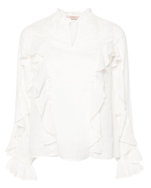 Twin-Set lace-detailing ruffled blouse