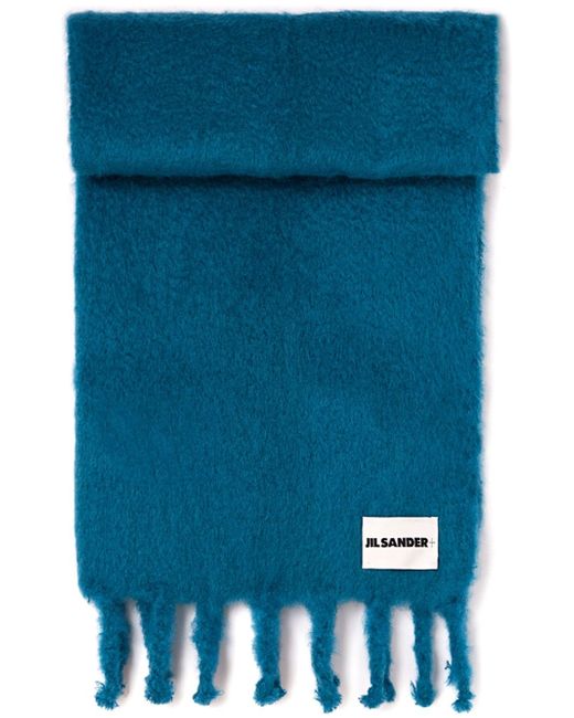 Jil Sander logo-appliqué fringed scarf