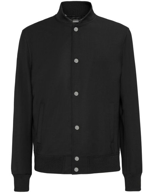 Billionaire rhinestone-embellished crest-motif bomber jacket