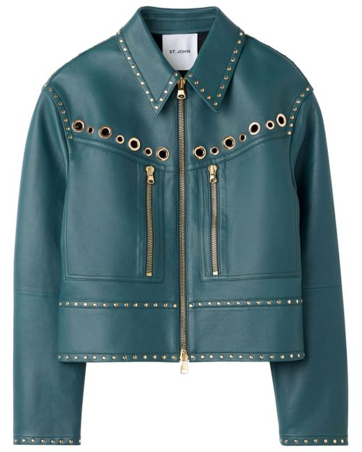 St. John eyelet-embellished leather jacket