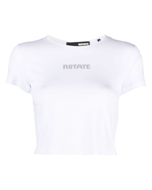 Rotate rhinestone-logo cropped T-shirt