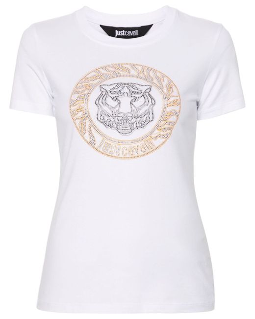 Just Cavalli Tiger Head-motif studded T-shirt