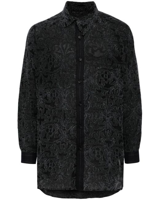 Yohji Yamamoto patterned-jacquard asymmetric-collar shirt