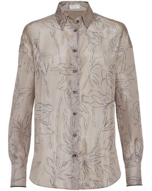 Brunello Cucinelli leaf-print blouse
