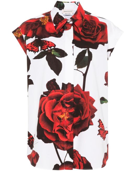 Alexander McQueen rose-print sleeveless shirt