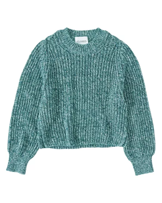Closed round-neck speckle-knit jumper