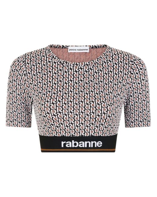 Rabanne monogram-print cropped T-shirt
