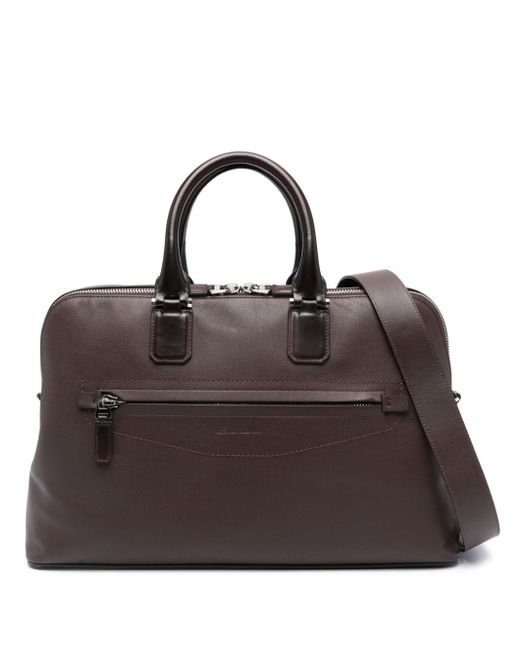 Santoni logo-debossed leather laptop bag