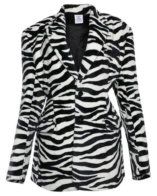 Vetements oversize-shoulder zebra-print blazer