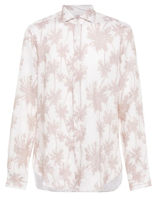 Barba palm-tree print linen shirt