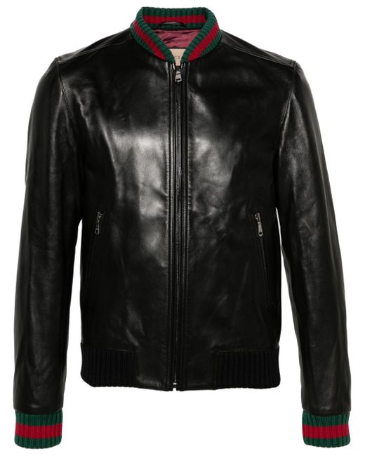 Gucci Web-detail leather jacket