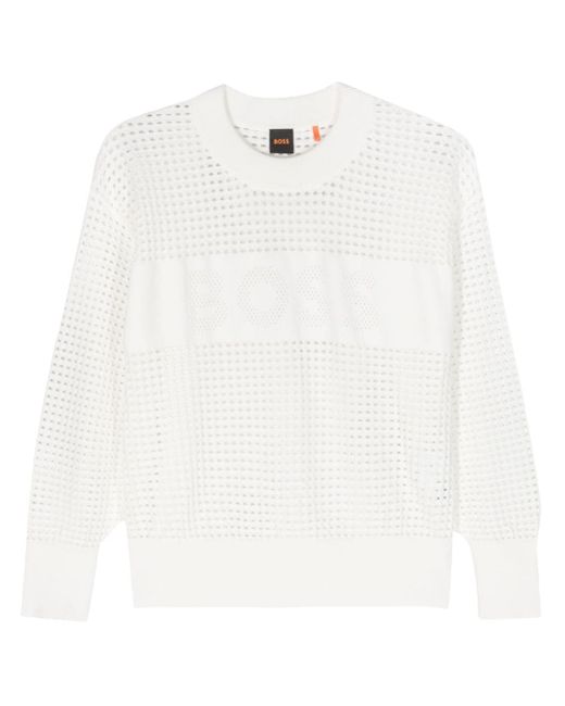 Boss perforated-logo open-knit jumper