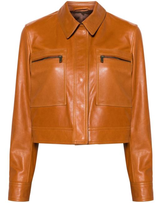 Frame zipped cropped leather jacket