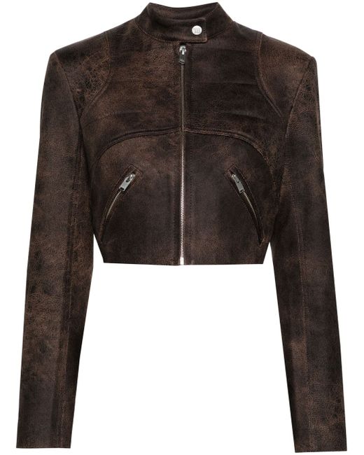 Misbhv cracked cropped faux-leather jacket
