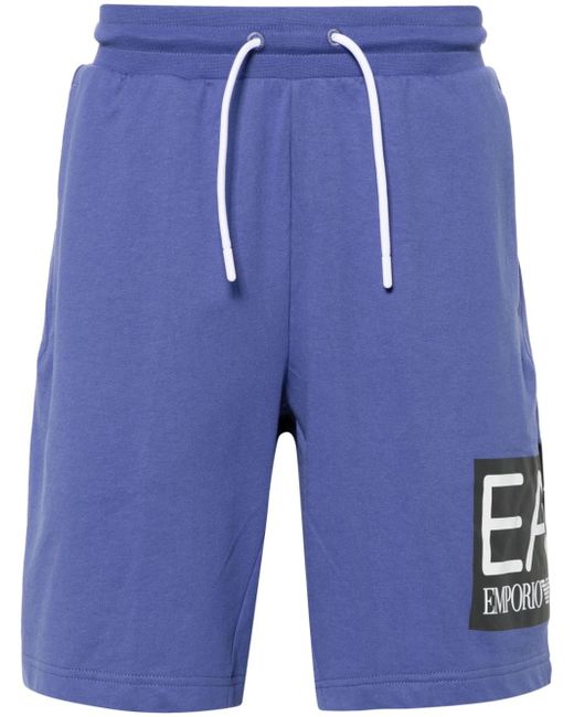 Ea7 logo-print cotton track shorts