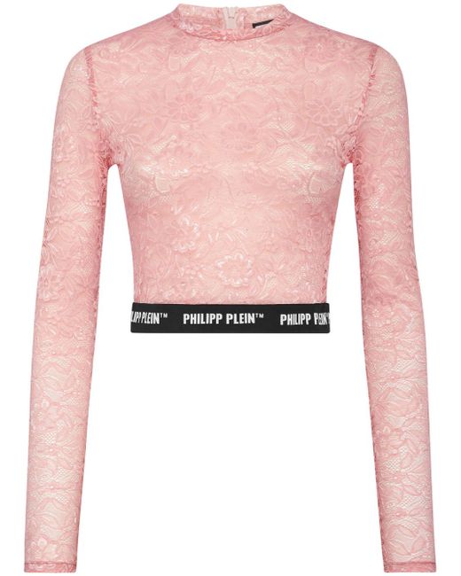 Philipp Plein chantilly-lace cropped top