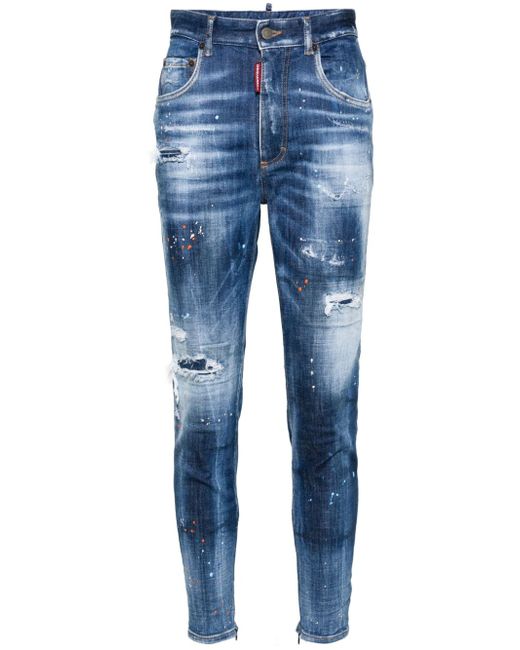 Dsquared2 paint-splatter distressed tapered jeans