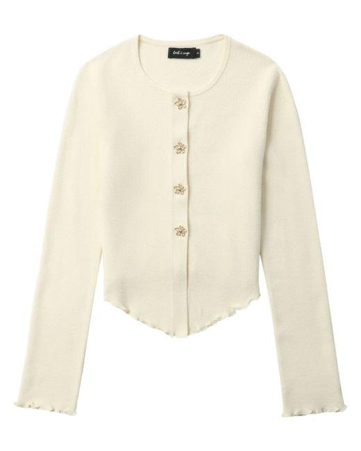 tout a coup flower-buttoned ruffled cardigan