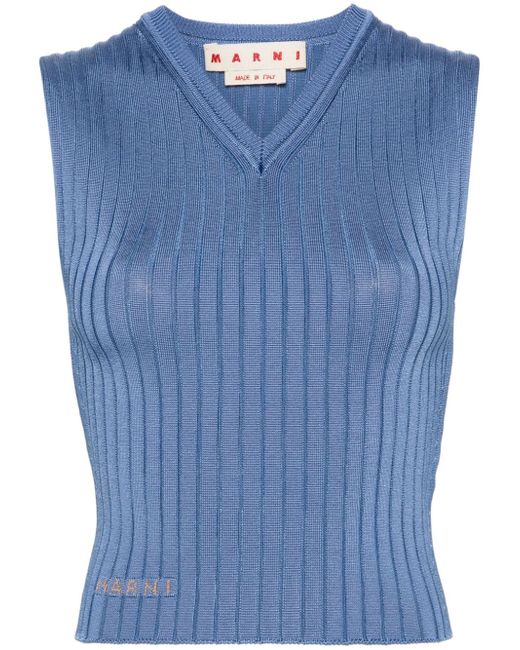 Marni V-neck ribbed knit top