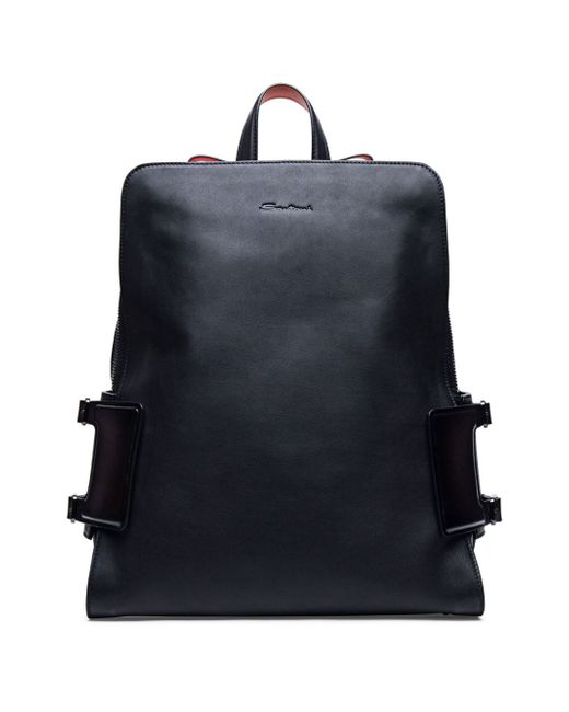 Santoni logo-debossed leather backpack
