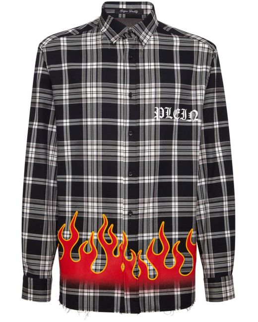 Philipp Plein flame-print plaid shirt