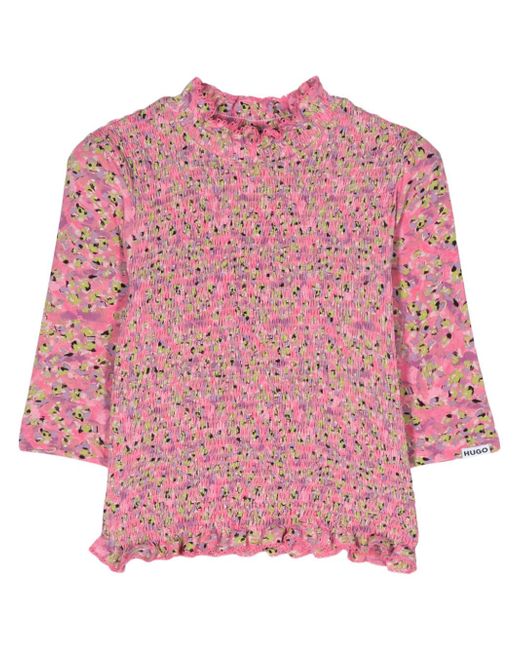 Hugo Boss floral-print shirred T-shirt