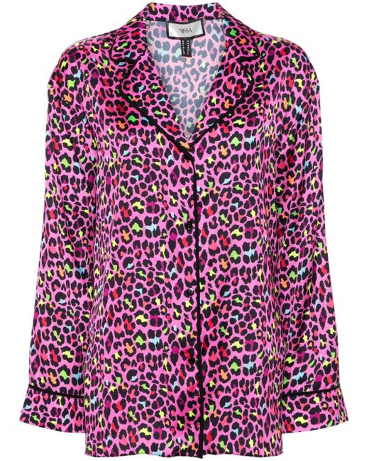 Nissa leopard-print silk shirt