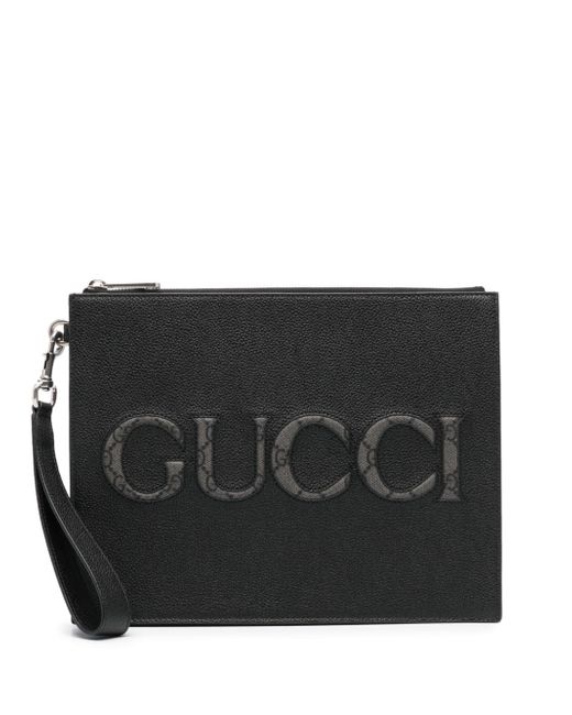 Gucci inlaid-logo grained-leather clutch