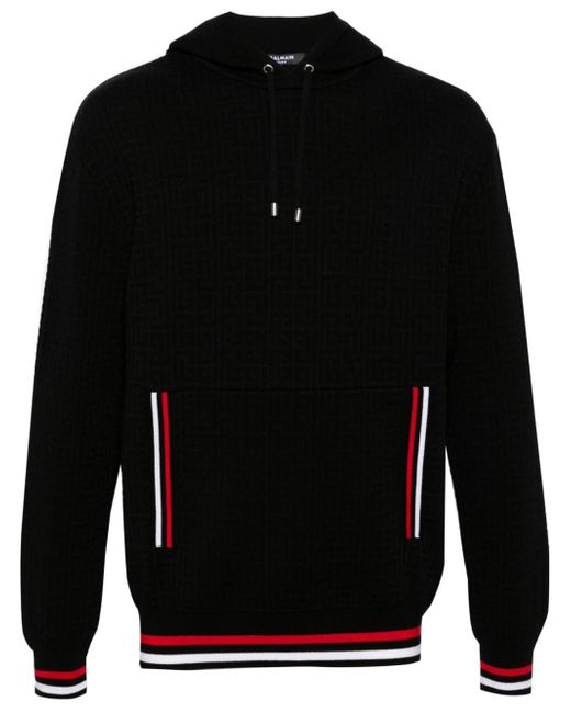 Balmain PB monogram-intarsia knit hoodie