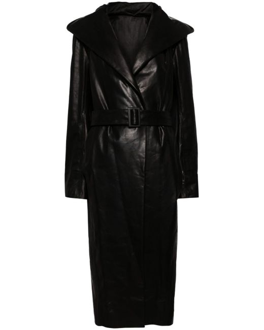 Rick Owens Drella hooded leather coat