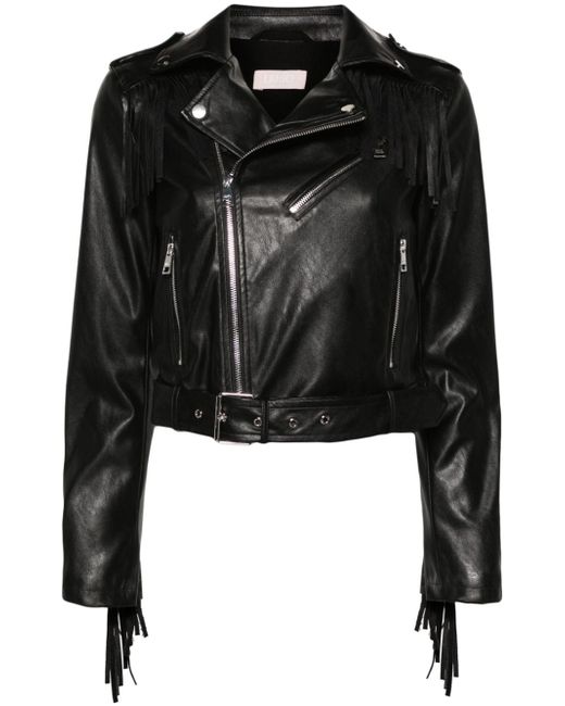 Liu •Jo faux-leather fringed biker jacket