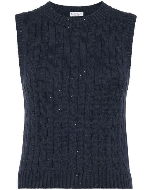 Brunello Cucinelli sequinned cable-knit top