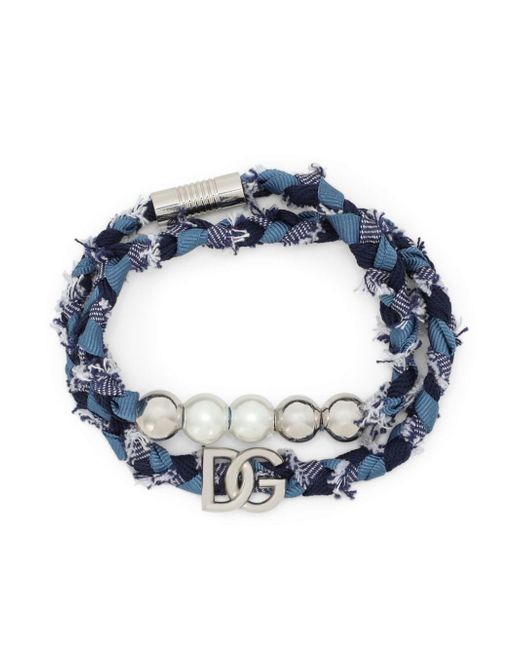 Dolce & Gabbana logo-plaque bead-embellished bracelet