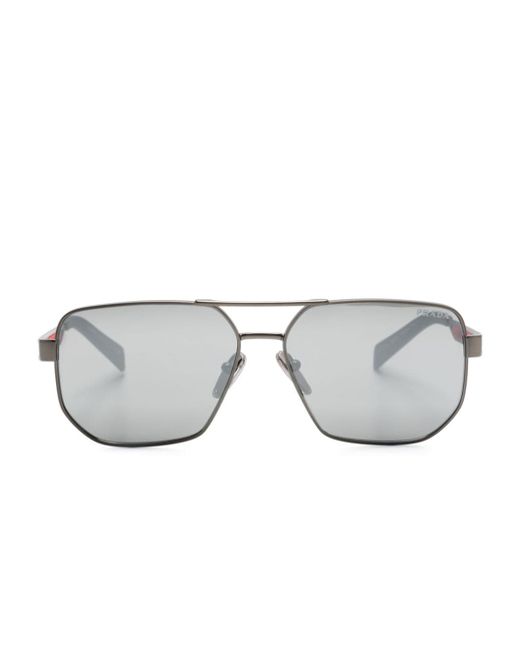 Prada Linea Rossa logo-appliqué geometric-frame sunglasses